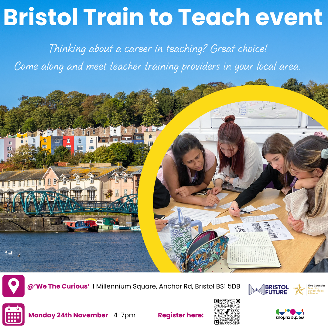 Poster advertising Bristol Train to Teach event